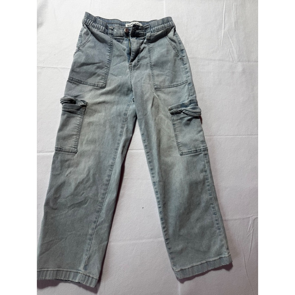 Gogo Jeans Skater Collection Light Wash Denim Cargo Pants Wide Leg Size 9/29